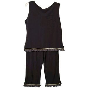 Ronni Nicole by Ouida Womens SET Black Capri Pants Tank Top Ruffle Dressy Large